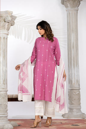 South Cotton Self Weaved Pink Kurta set with Dupatta
