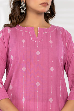 South Cotton Self Weaved Pink Kurta set with Dupatta
