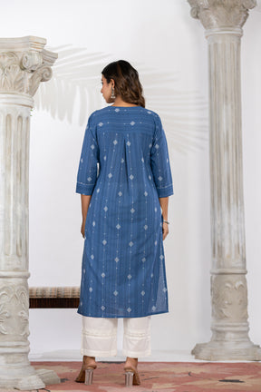 South Cotton Self Weaved Blue Kurta set with Dupatta