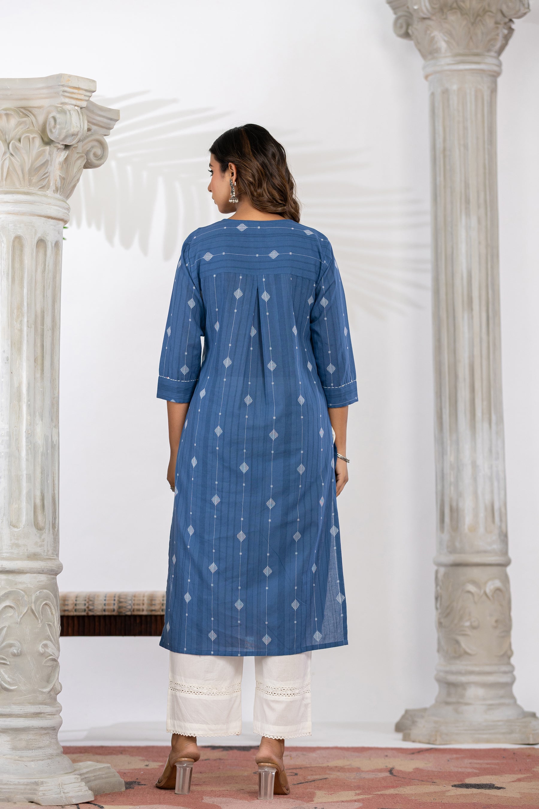 South Cotton Self Weaved Blue Kurta set with Dupatta