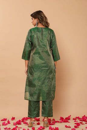 Chanderi green kurta set with banarasi dupatta