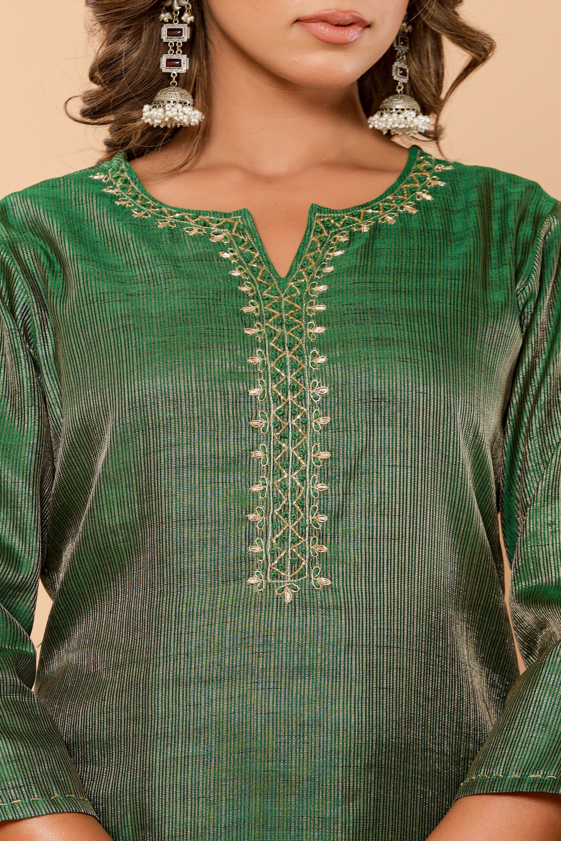 Chanderi green kurta set with banarasi dupatta