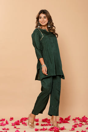 Solid muslin green co-ord set