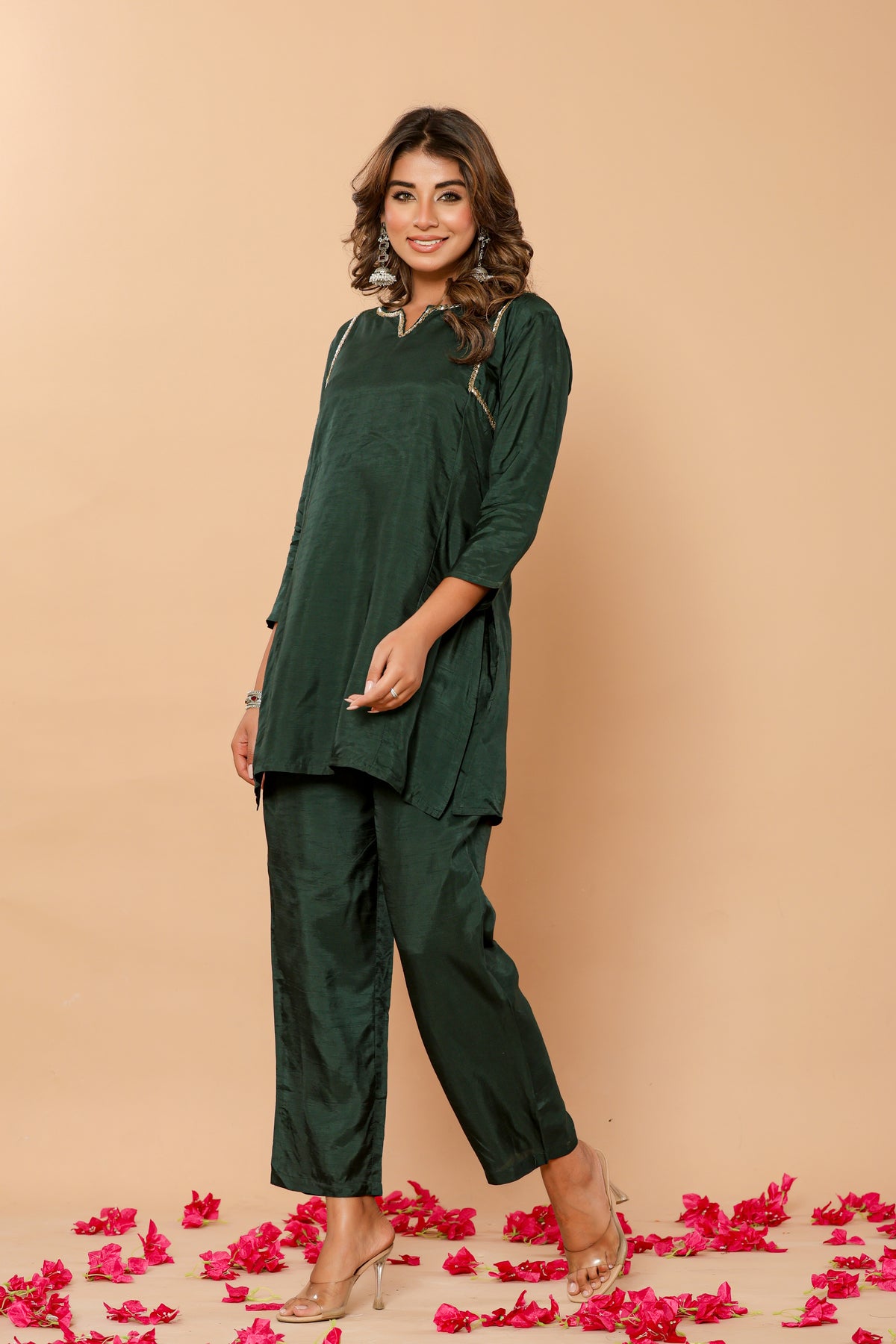 Solid muslin green co-ord set