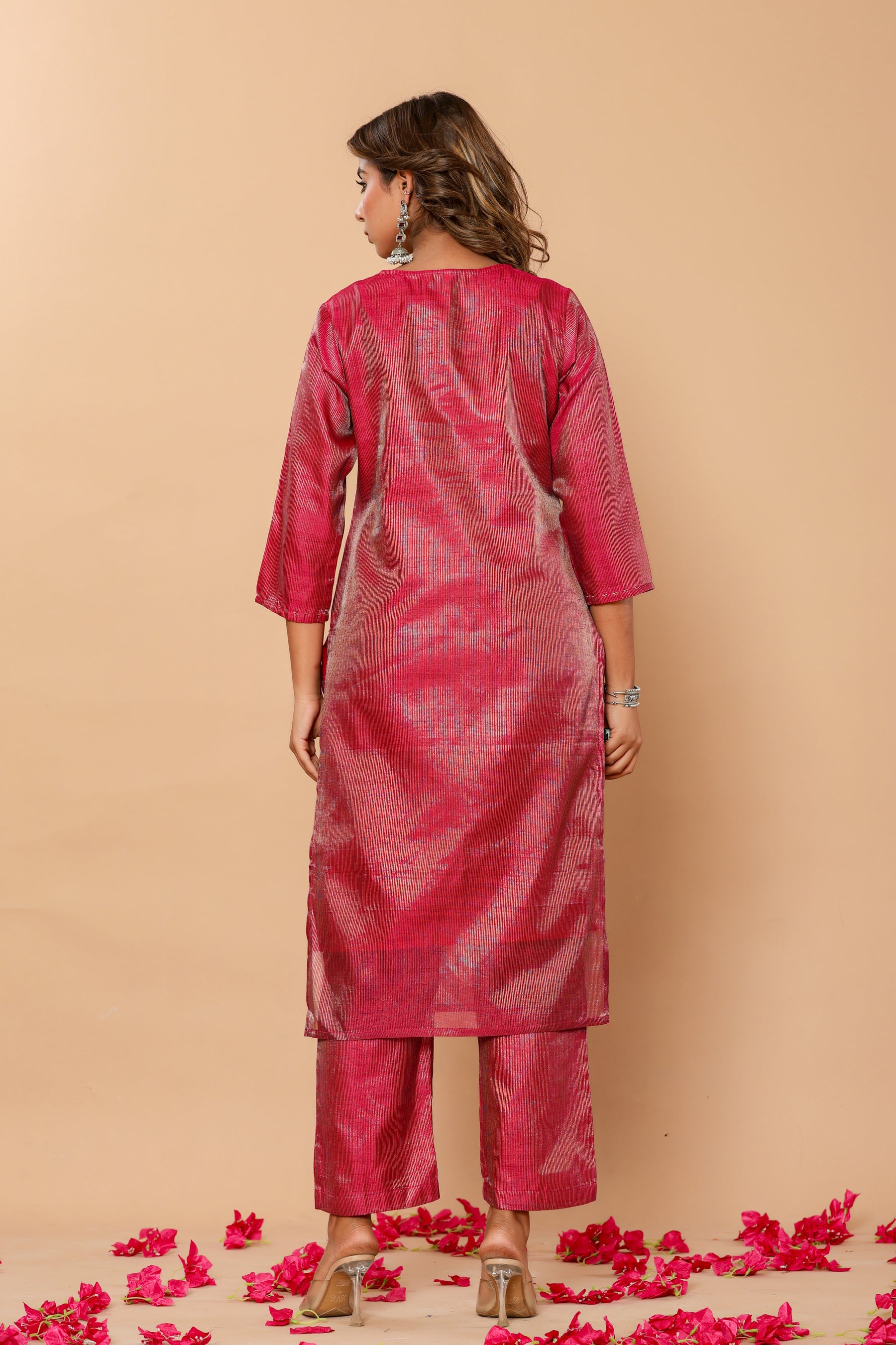 Chanderi pink kurta set with banarasi dupatta