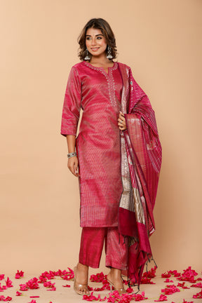 Chanderi pink kurta set with banarasi dupatta