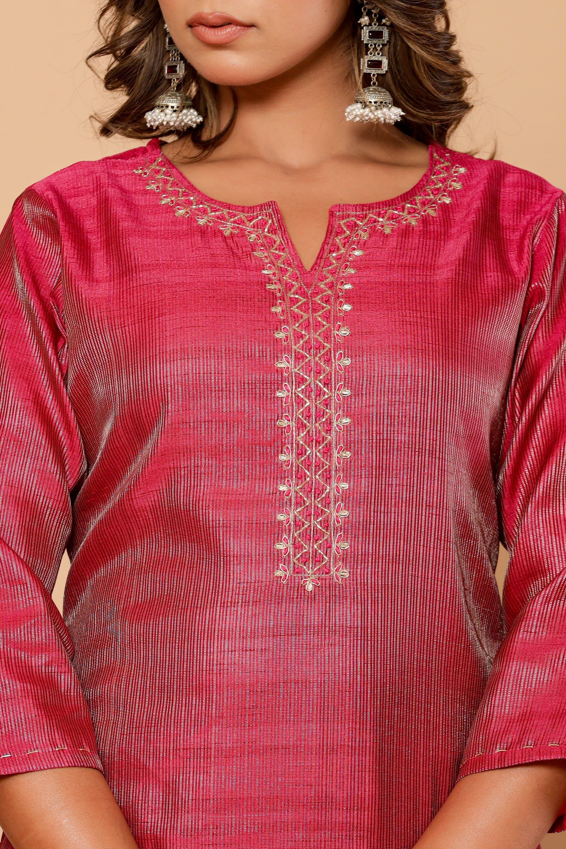 Chanderi pink kurta set with banarasi dupatta