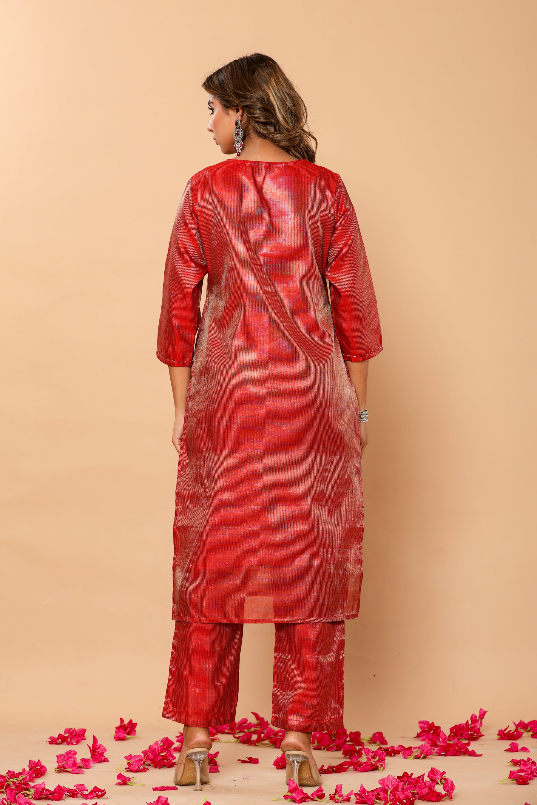 Chanderi red kurta set with banarasi dupatta