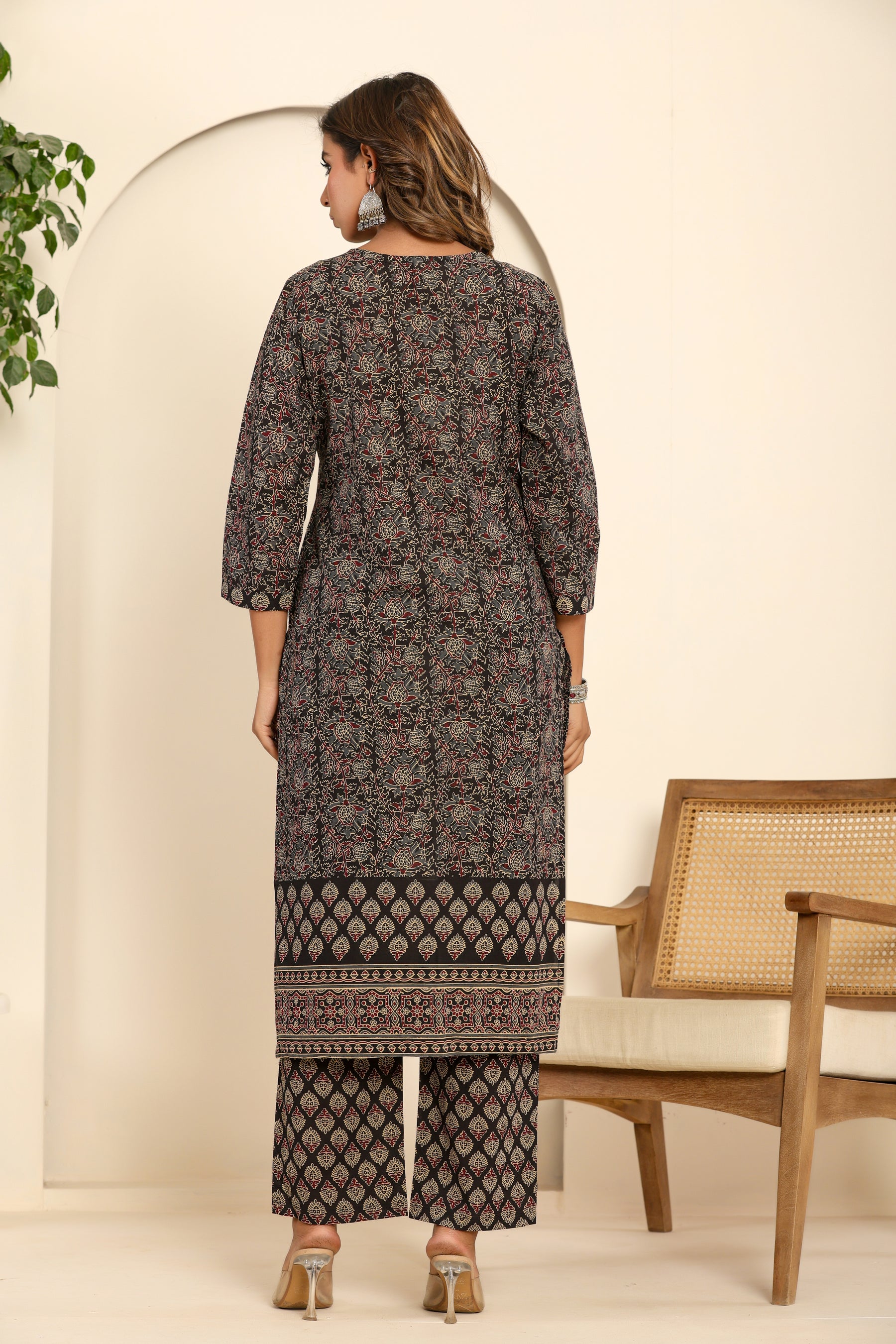 Ajrakh printed black cotton kurta set