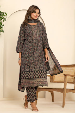 Ajrakh printed black cotton kurta set