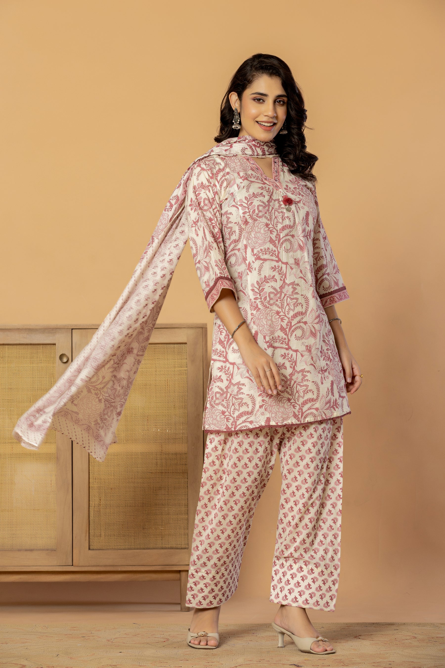 Pink Sanganeri Print Farshi Salwar Set for Women