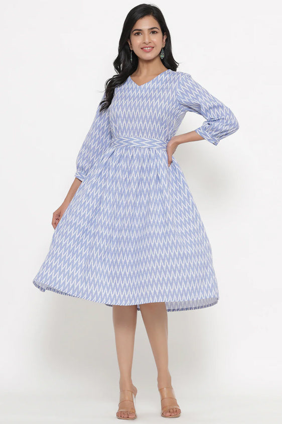 Blue Ikkat Fit and Flare Dress