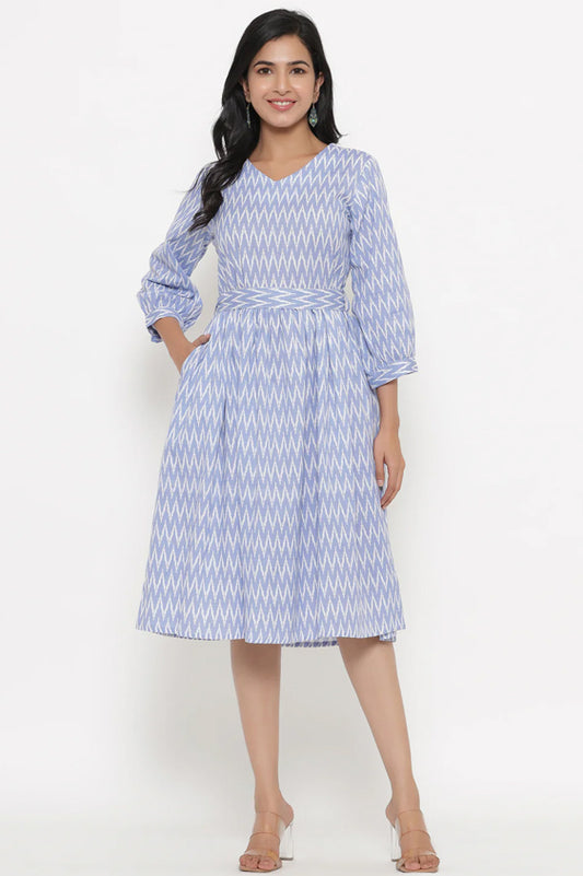 Blue Ikkat Fit and Flare Dress