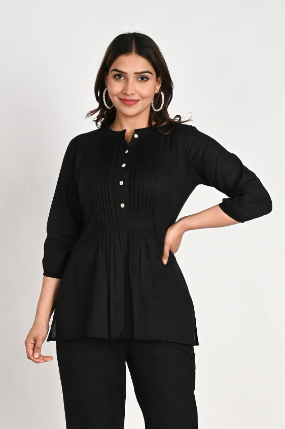 Cotton Black Pleated Top