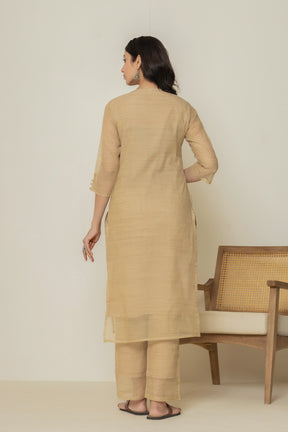 Cotton linen solid brown kurta set