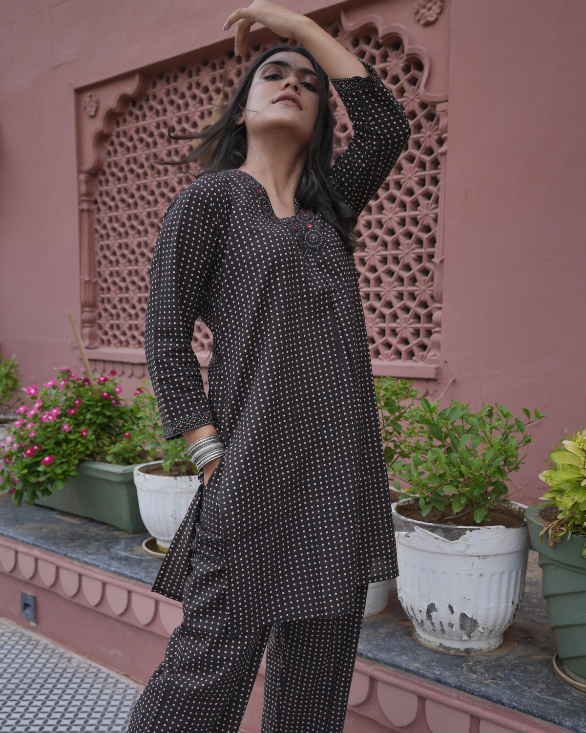 Cotton Black Polka Dot Co-Ord Set