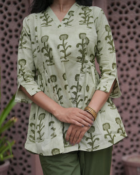 Green Butta Print Cotton Top