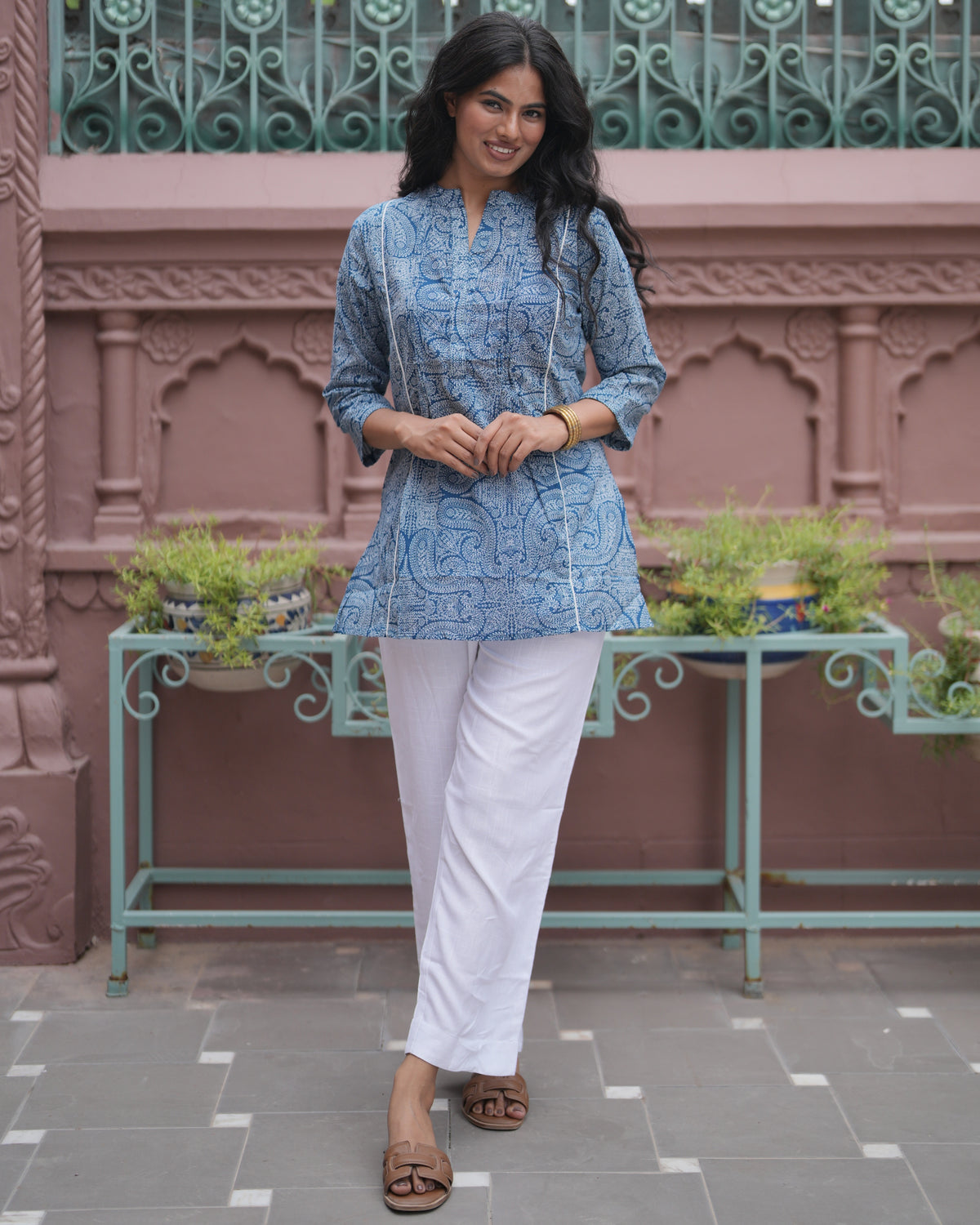 A Line Paisely Print Blue Top