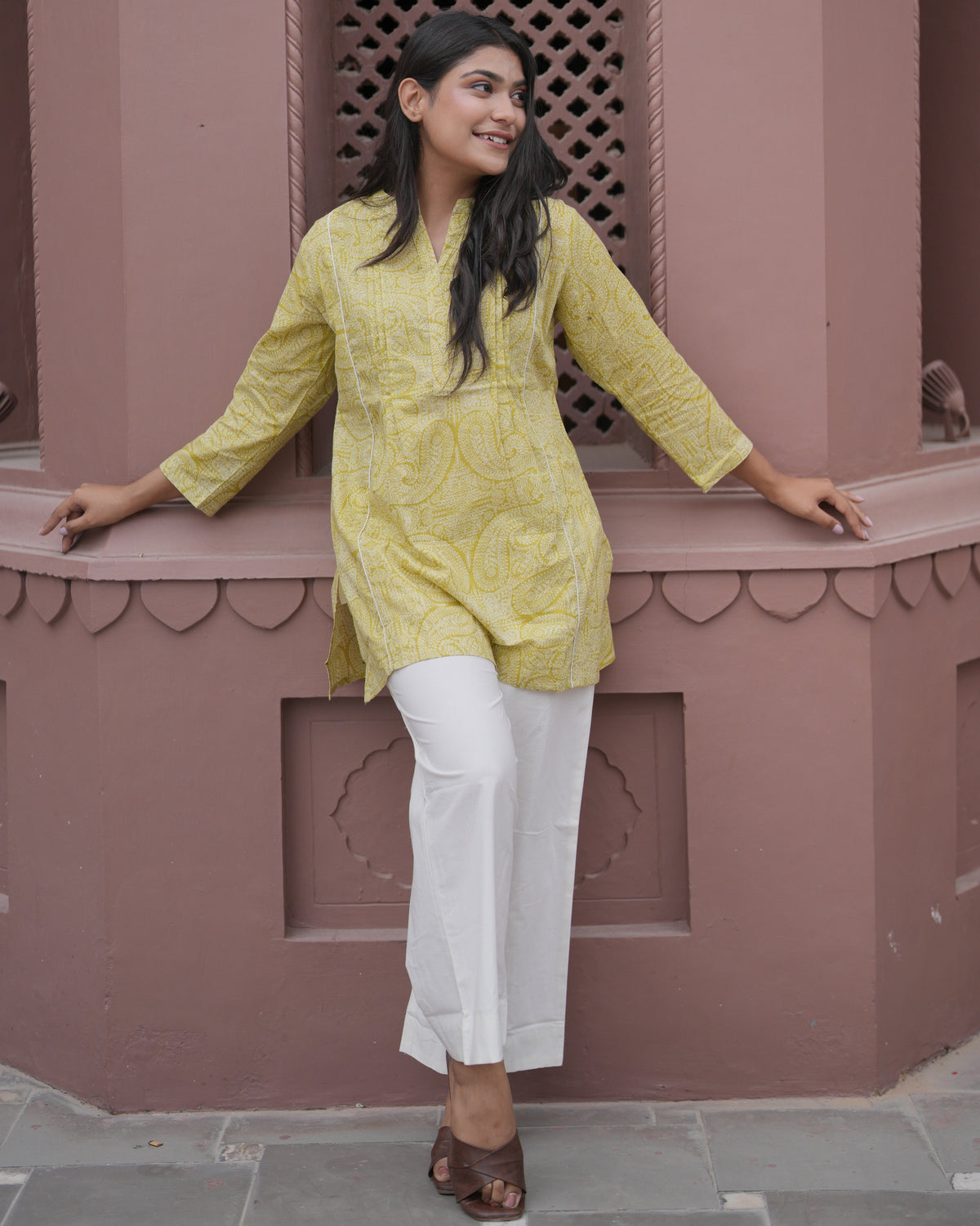 A Line Paisely Print Yellow Top