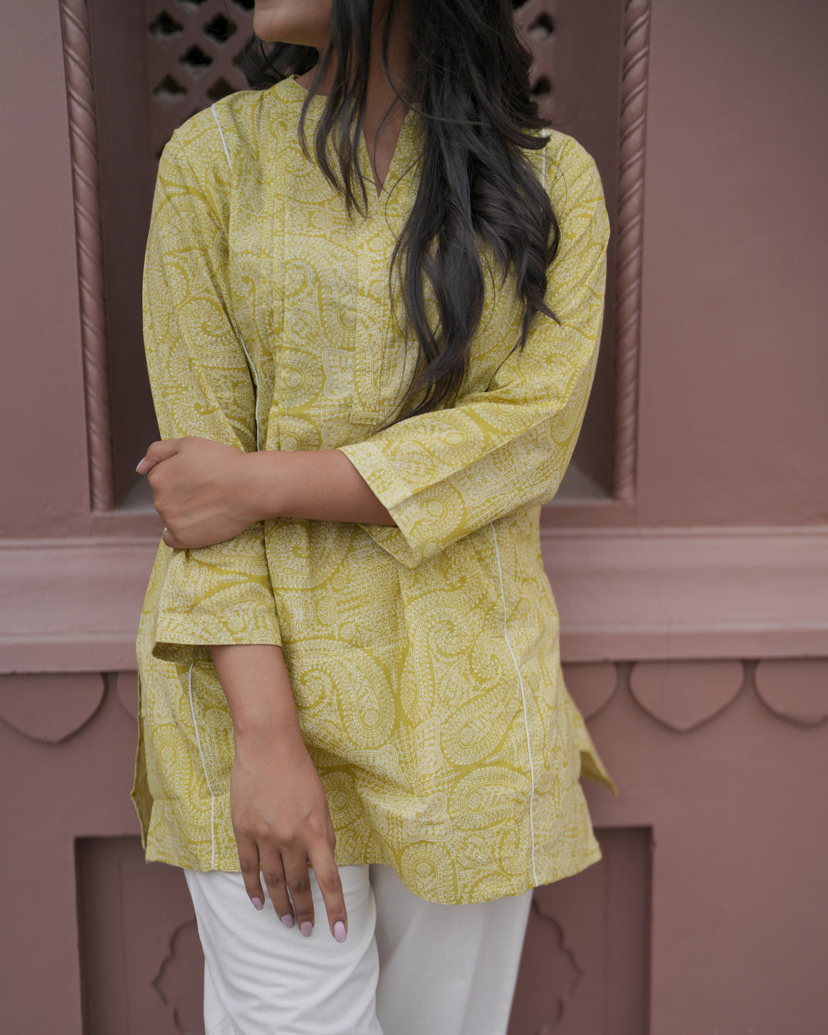 A Line Paisely Print Yellow Top