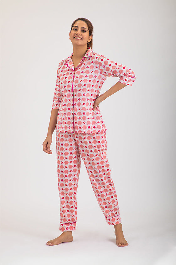 Elephant Printed Cotton Pyjama Set