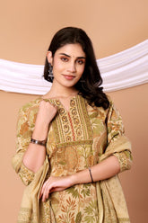 Green Floral Printed Cotton Kurta Set with Printed Dupatta