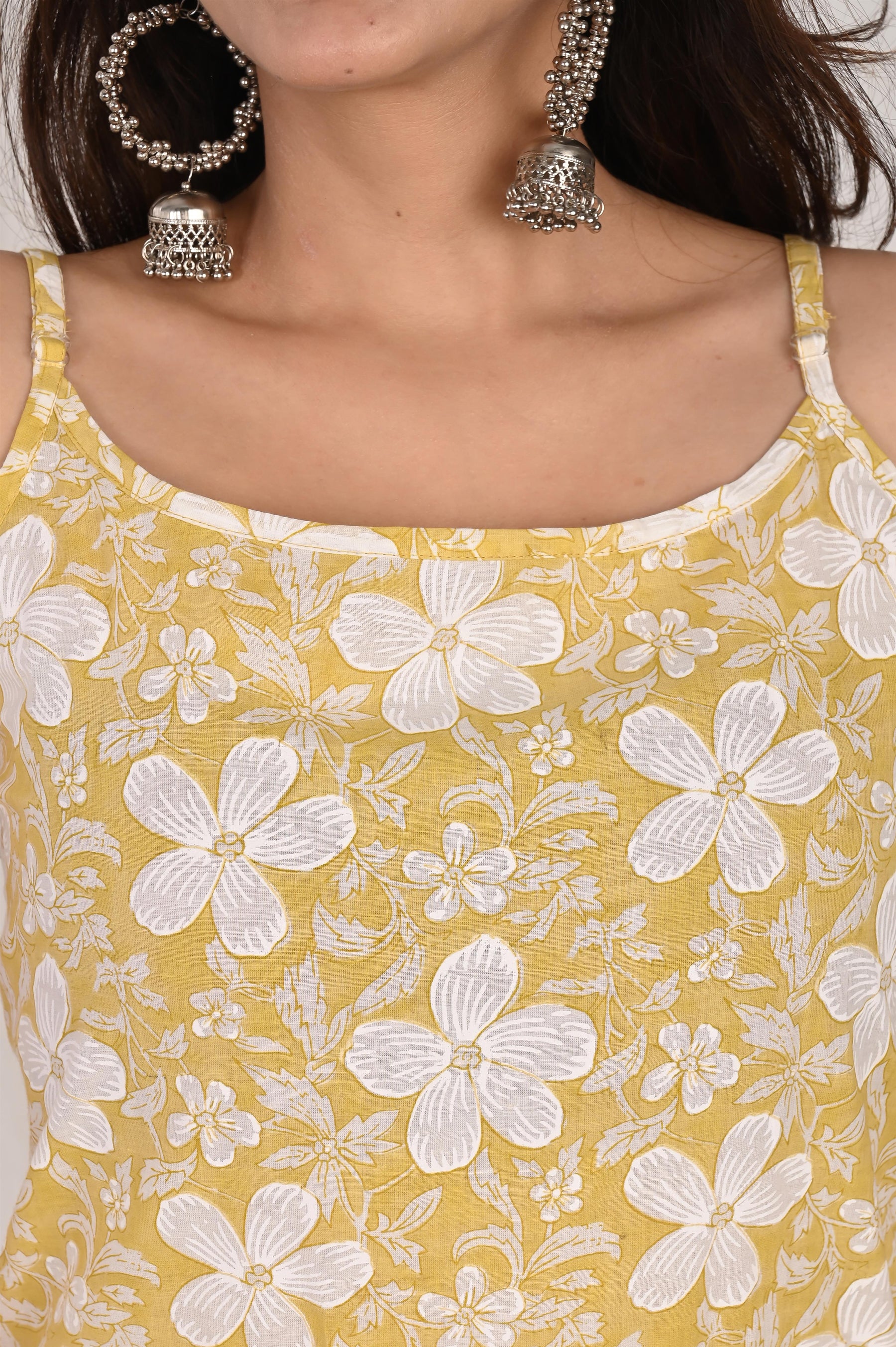 Sleeveless Floral Yellow Kurta Set