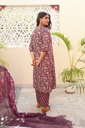 A line Panelled Purple Cotton Kurta Set