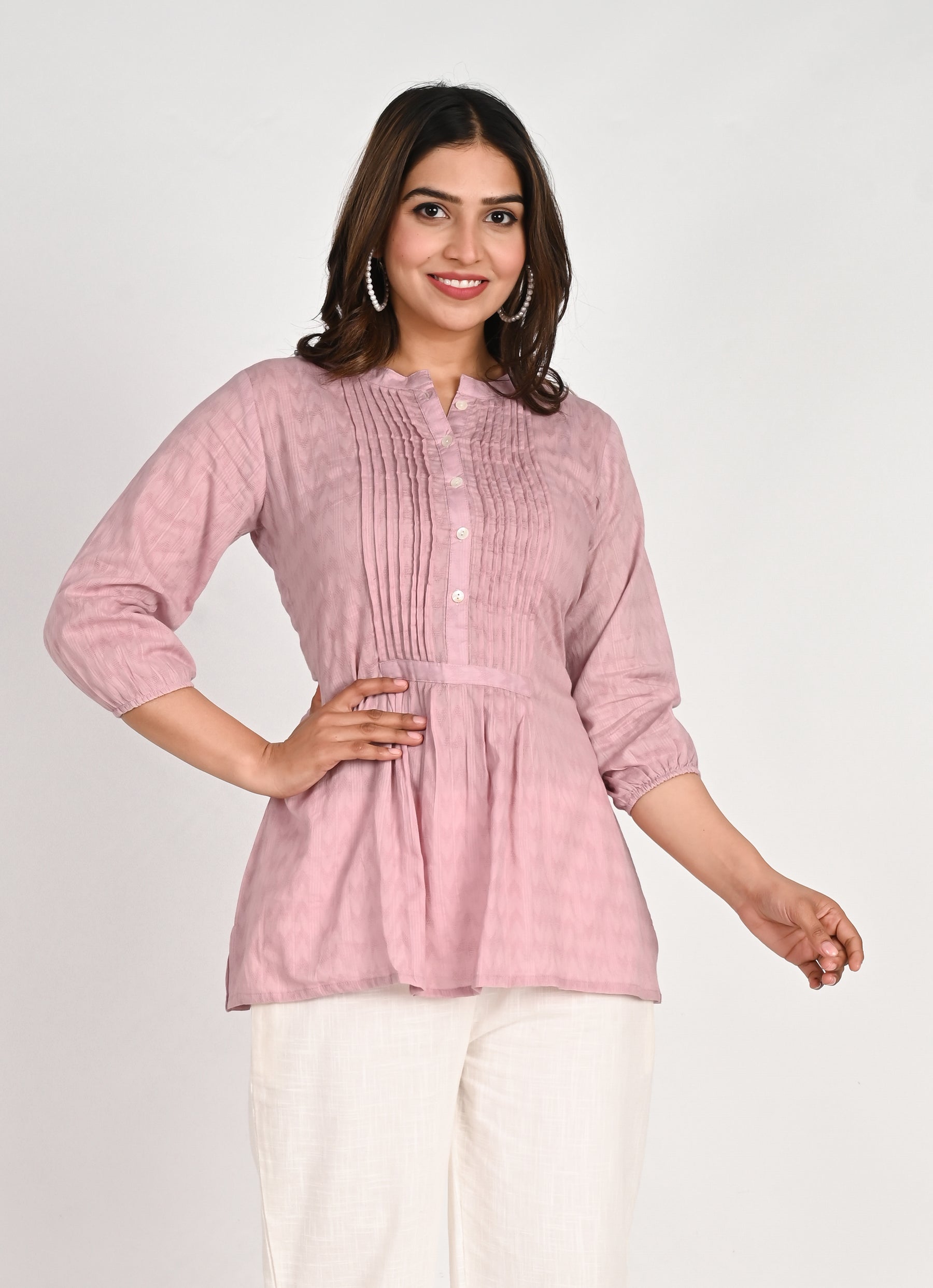 Cotton Pink Pleated Top