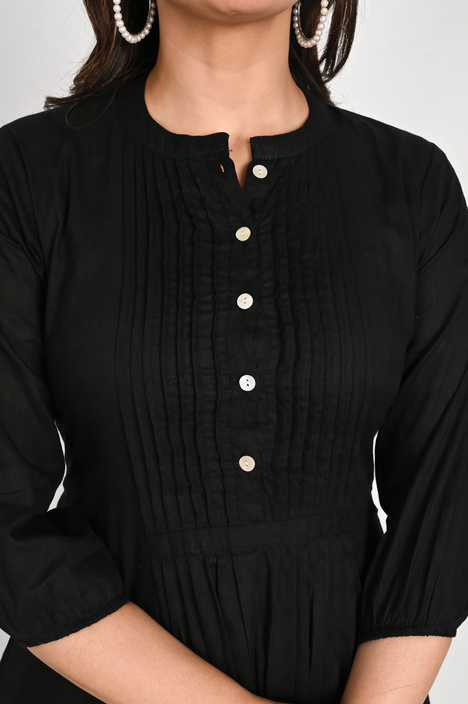 Cotton Black Pleated Top
