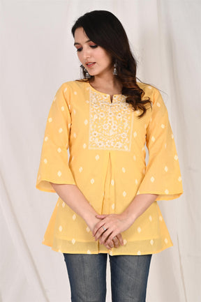 Embroidered Yellow A-Line Top