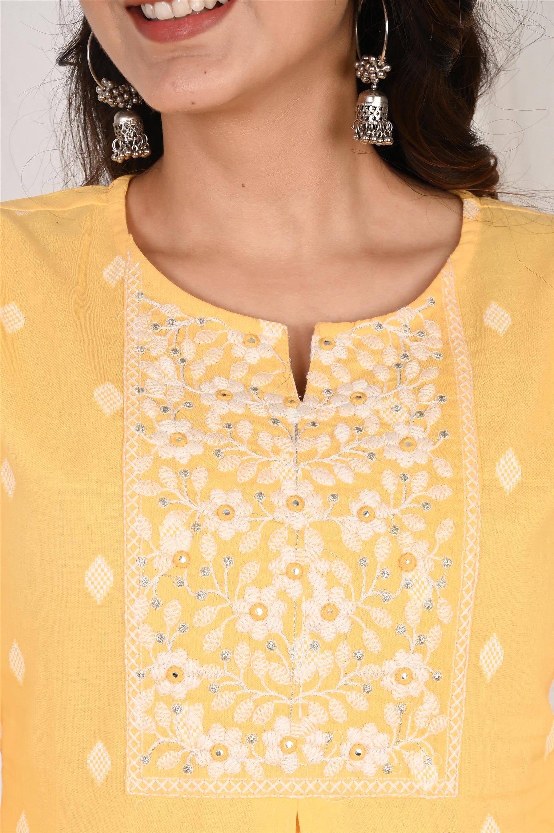 Embroidered Yellow A-Line Top