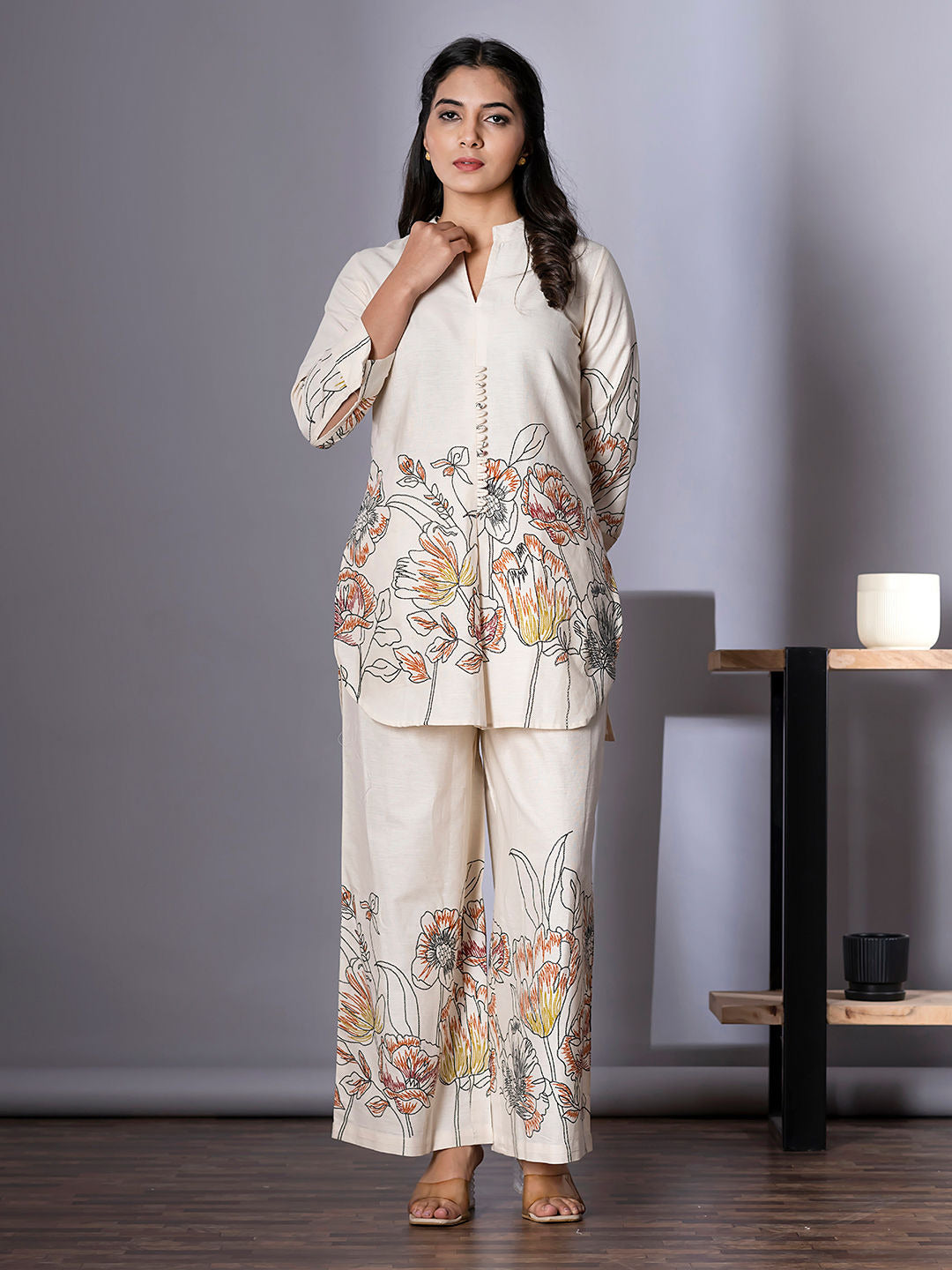 White floral printed cotton flex co-ord set