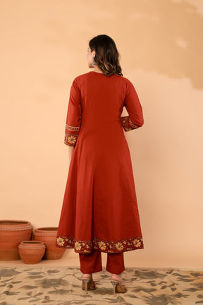 Orange Cotton Anarkali Kurta Set with Printed Dupatta