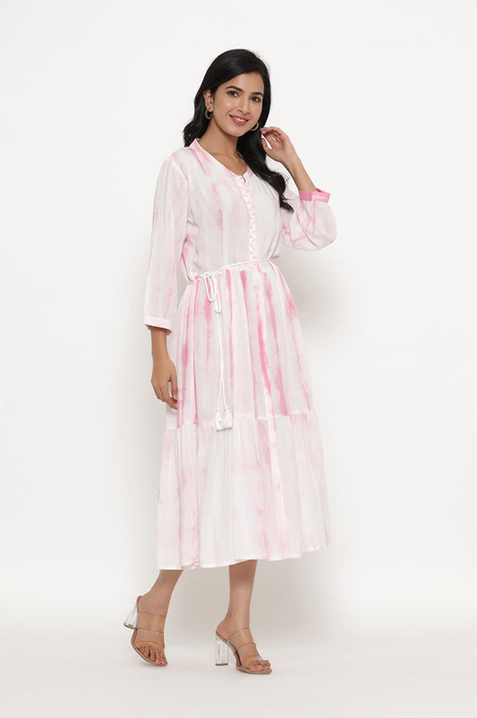 Pink Cotton Tie-Dye Dress