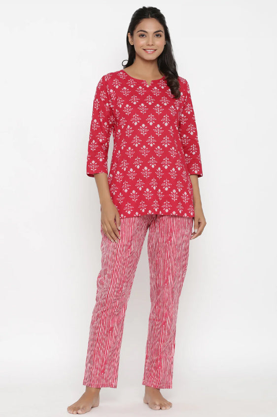 Red Cotton Night Suit