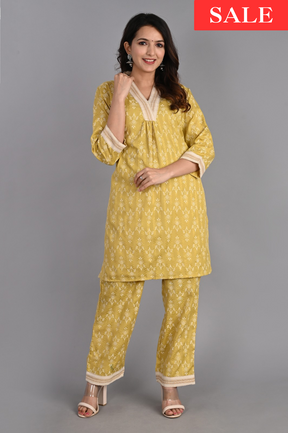 Yellow V-neck Co-Ord Set