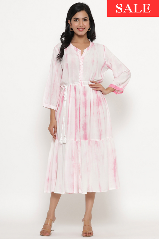 Pink Cotton Tie-Dye Dress