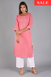 Pink Bandhani Kurta Set with Tassels