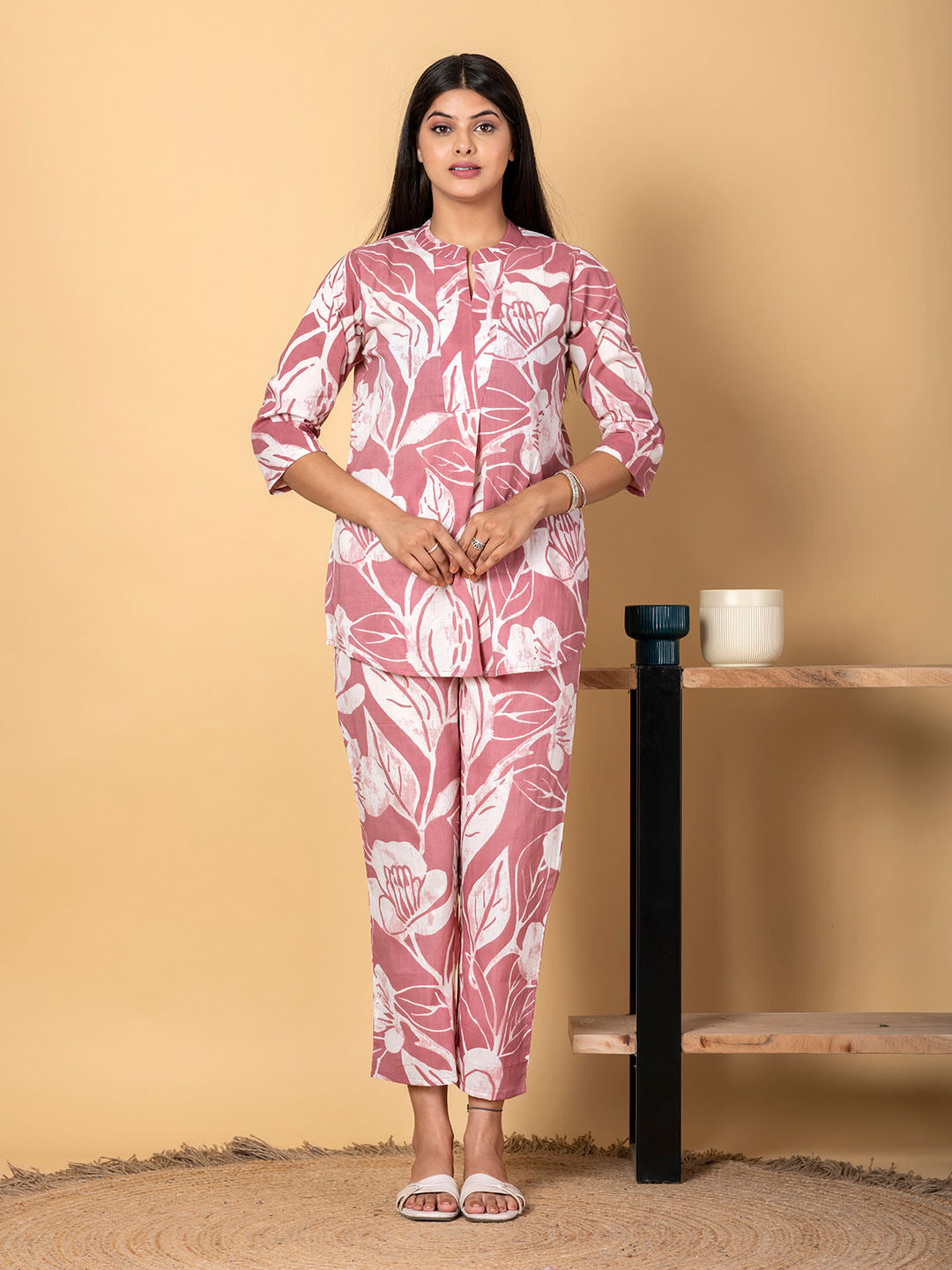Pink cotton floral print co-ord set