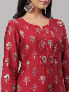 Muslin Floral Printed Zari Embroidered Yoke with Dupatta