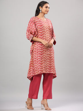 Pink Silk Blend Printed Kaftaan Kurta Set