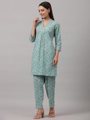 Green Foil Printed Cotton Co-Ord Set
