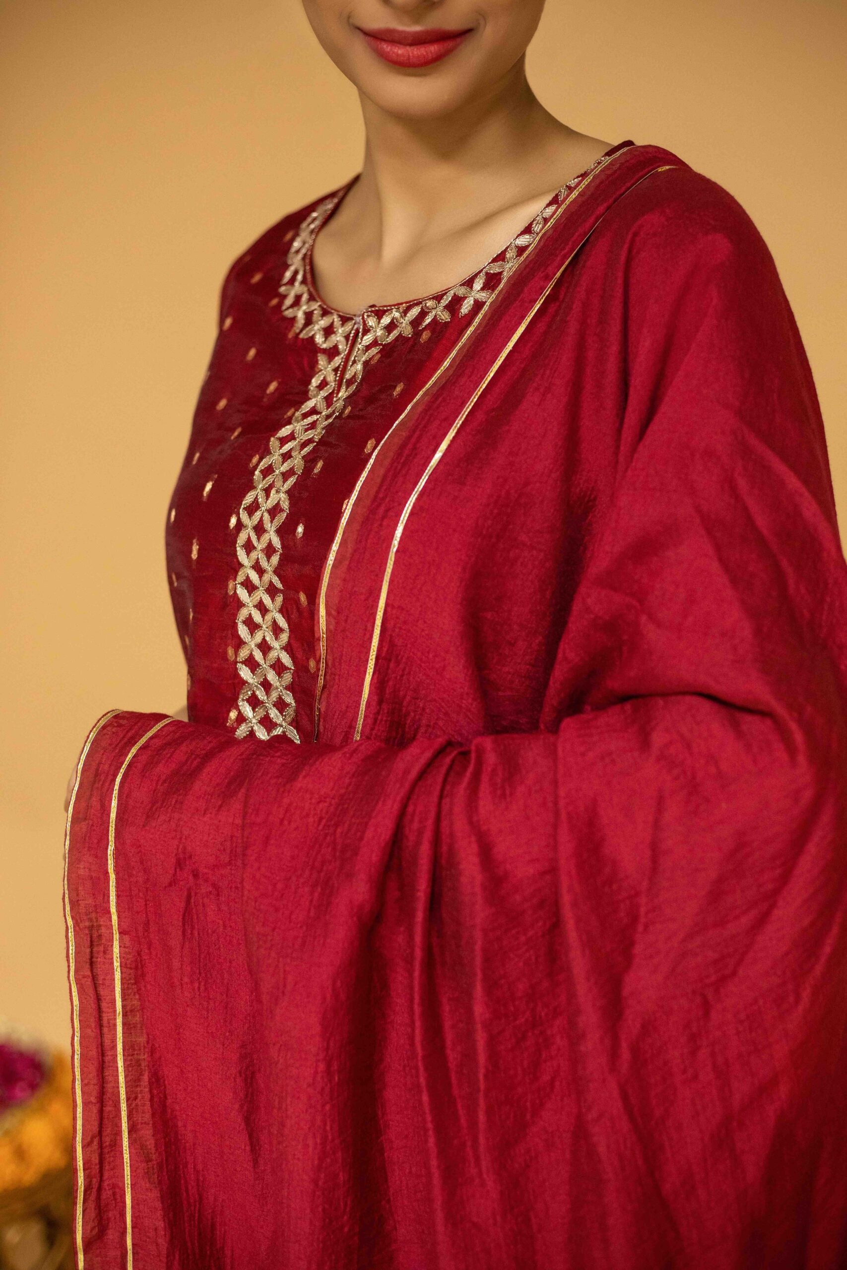 Red Gota Patti Chanderi Set