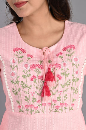 Pink Cotton Embroidered Dress