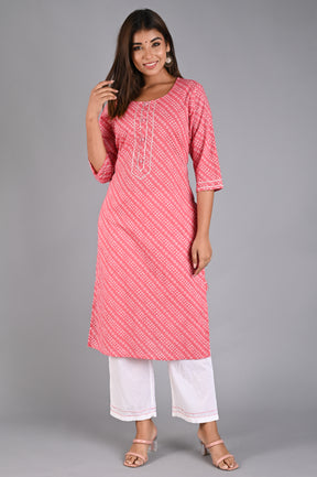 Pink Bandhani Kurta Set with Tassels