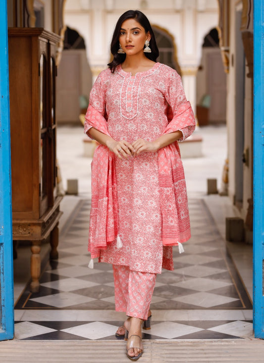 Pink Floral Printed Suit Set