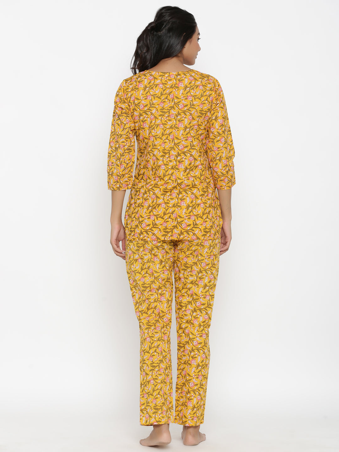 Yellow Block Printed Pyjama Set