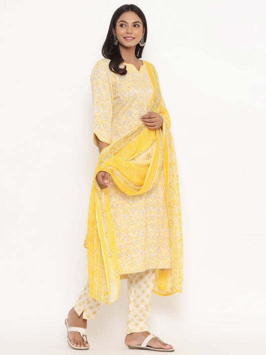 Yellow Printed Suit Set