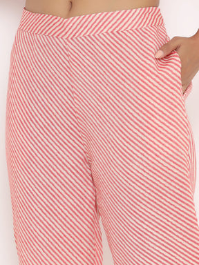 Peach Suit Set With Striped Pants